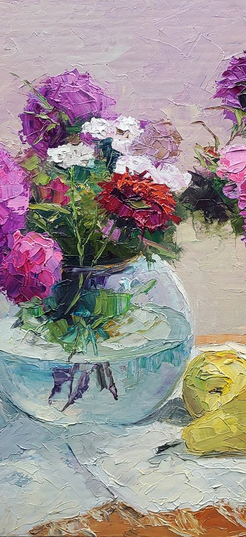 Asters in a Vase on a Table by Boris Serdyuk