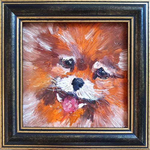 Dog 08.24 / framed  / FROM MY A SERIES OF MINI WORKS DOGS/ ORIGINAL PAINTING by Salana Art Gallery