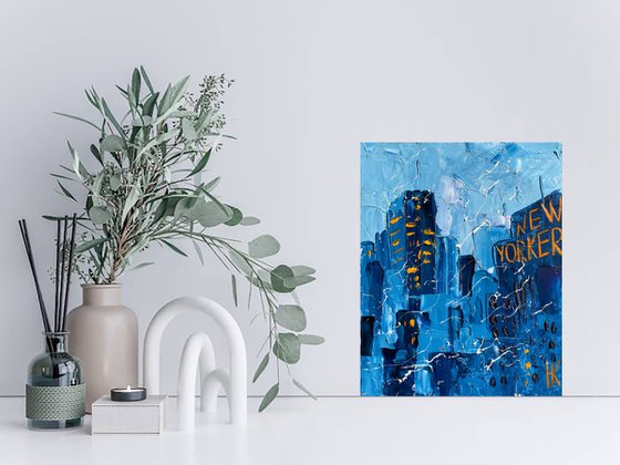 New York Painting Cityscape Original Art NYC Oil Impasto Artwork Small Home Wall Art 8 by 10" by Halyna Kirichenko