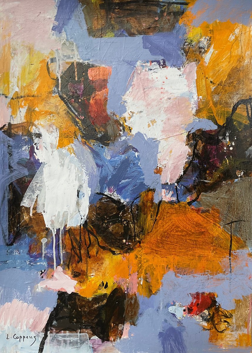 Expressive Abstract Acrylic Painting By Linda Coppens, 20 X 28", Aerial Whispers, Original Artwork