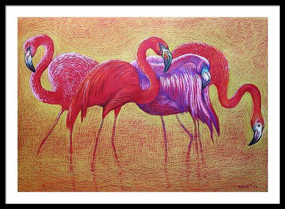 Flamingo on Gold -Blazing Gradient