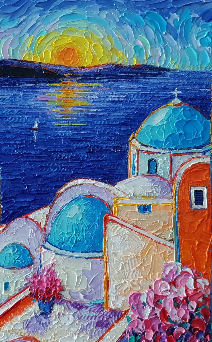 SANTORINI OIA COLORS AT SUNRISE textural impasto palette knife oil