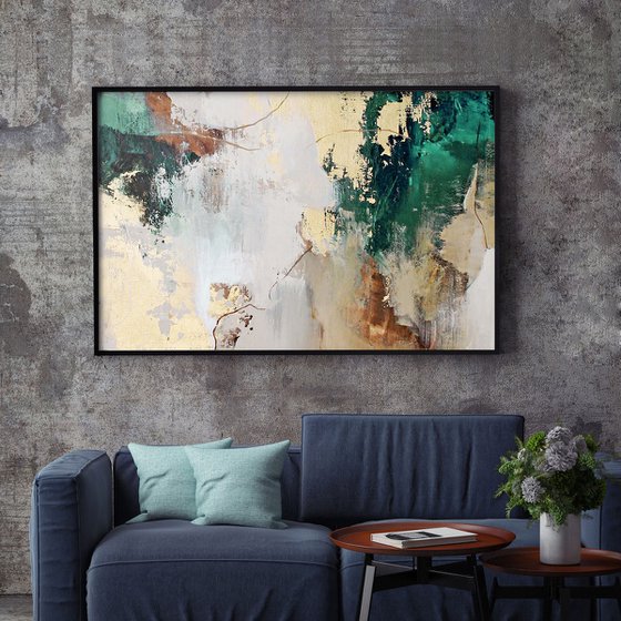 "Green Avalanche 2" Green gold brown abstract
