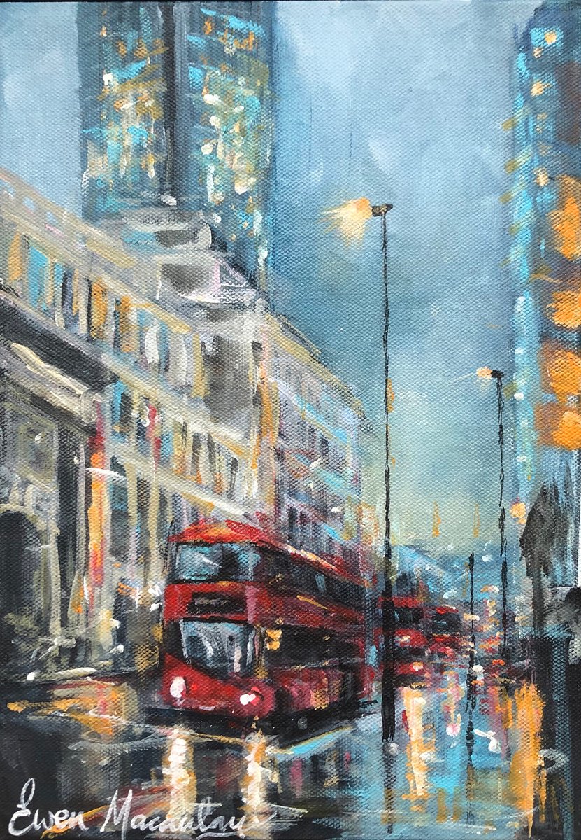 Red Buses London in the rain by Ewen Macaulay