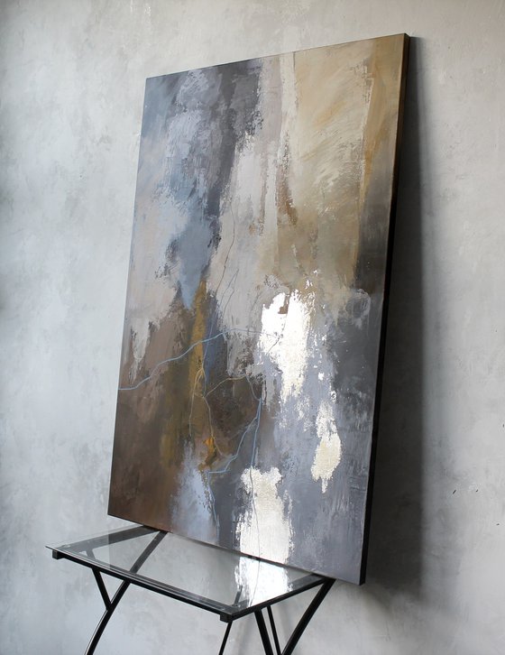 "Glory 2" Navy gray silver acrylic art