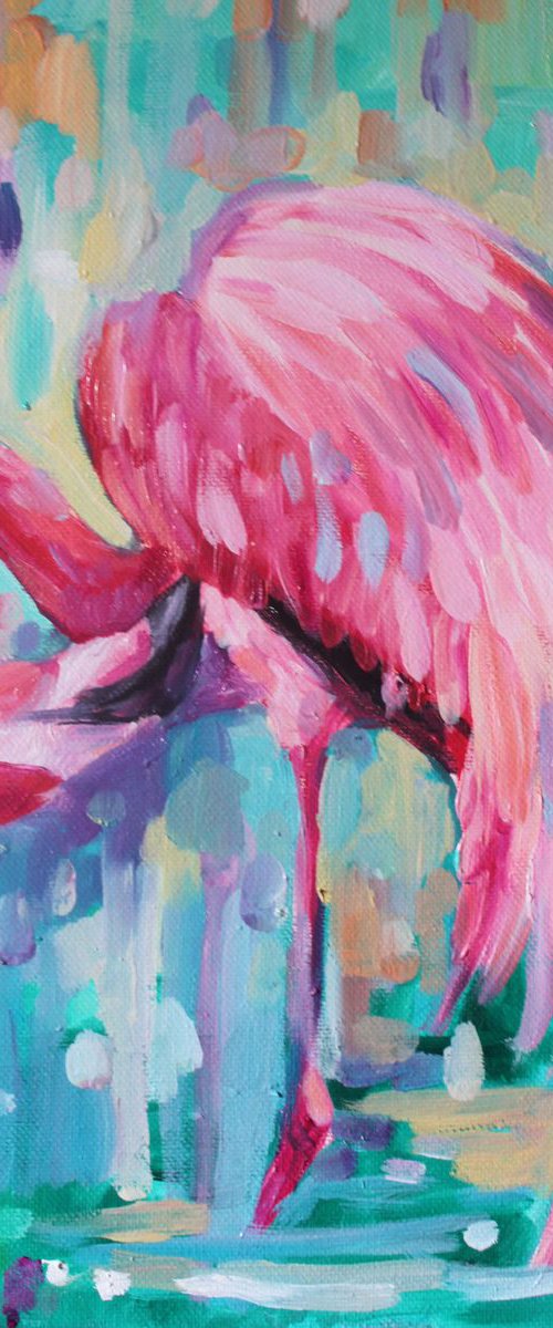 Wall decor , flamingo art "All in Pink" by Lena Navarro