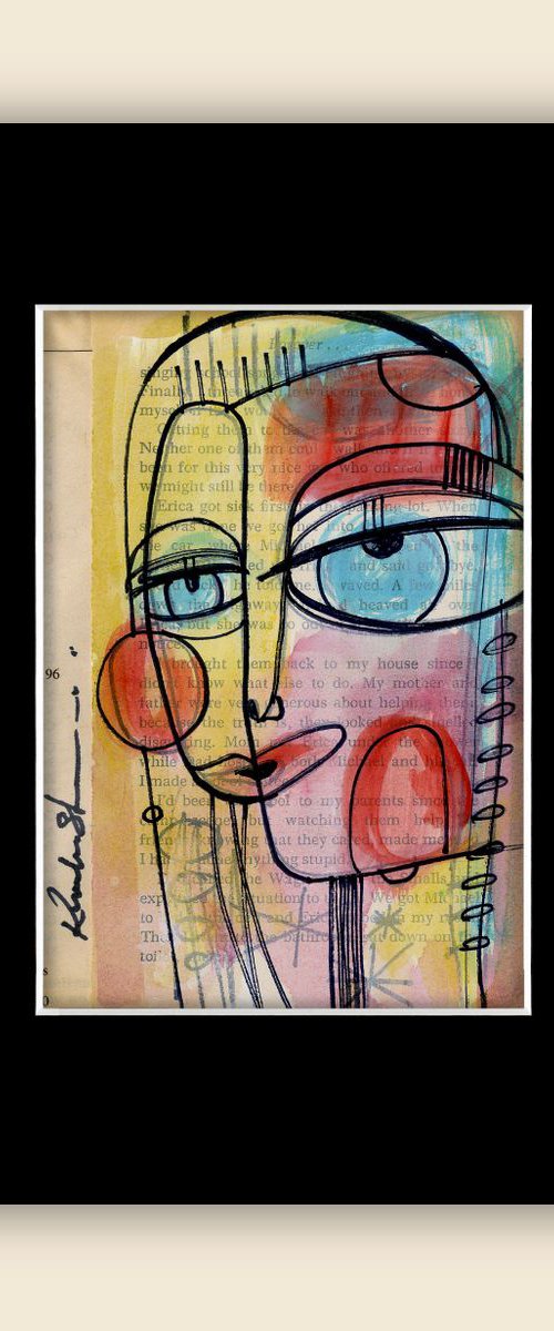 Funky Face 20 - Mixed Media Collage Painting by Kathy Morton Stanion by Kathy Morton Stanion