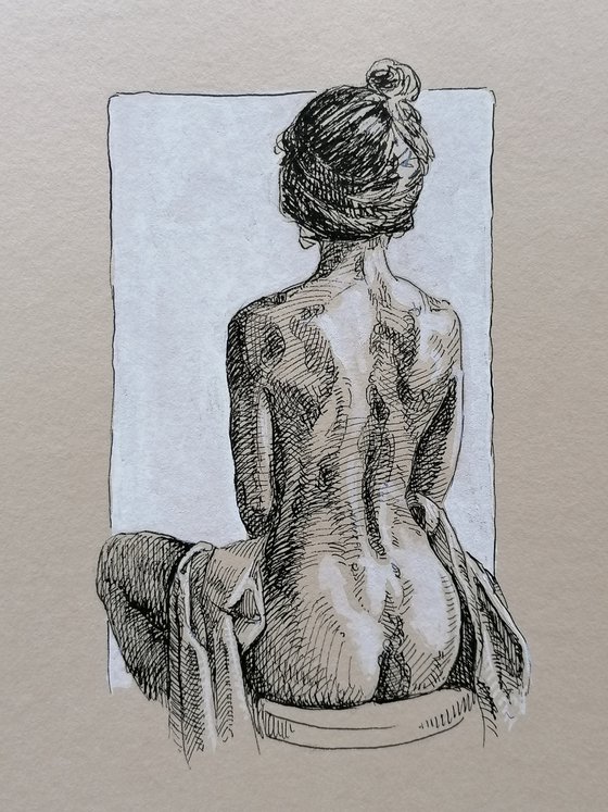 Nude art. Pen and ink drawing