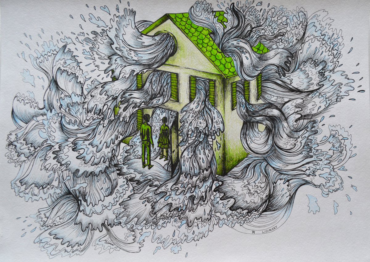 Illustrative Portrait Ink Drawing By Lidia Matviyenko /Lidikart/, 17 X 12", Sea Of Love, Original Artwork