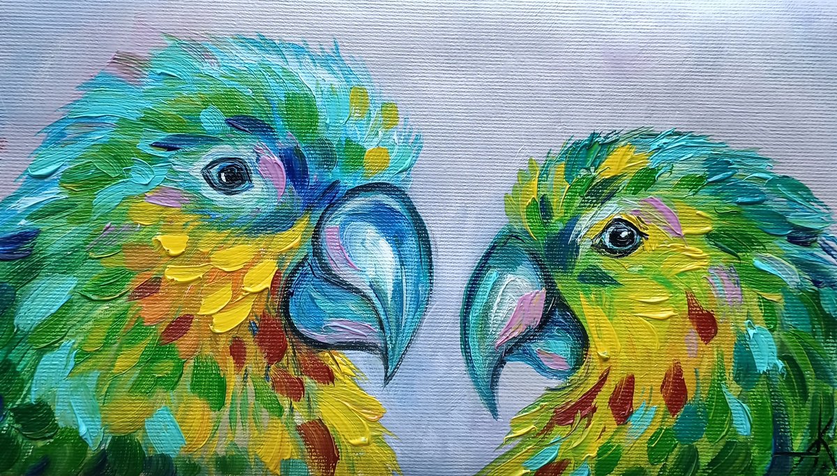 Parrots birds - parrots, painting on canvas, gift, parrots art, art bird, animals oil pain... by Anastasia Kozorez