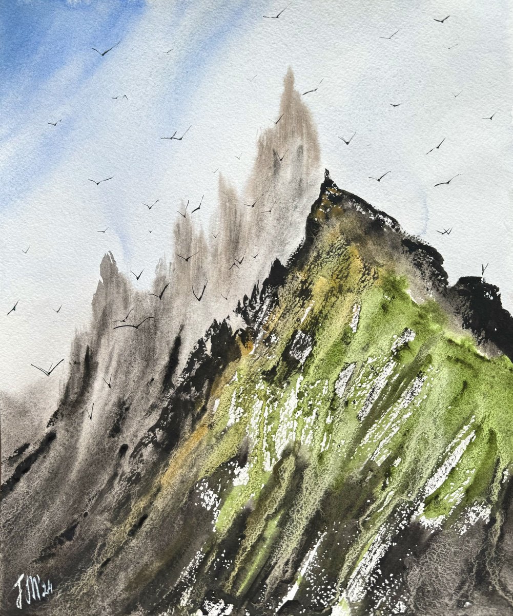 Expressive Landscape Watercolour By Yuliia Sharapova, 18 X 20", The Top Of Alpine Mountains, Original Artwork
