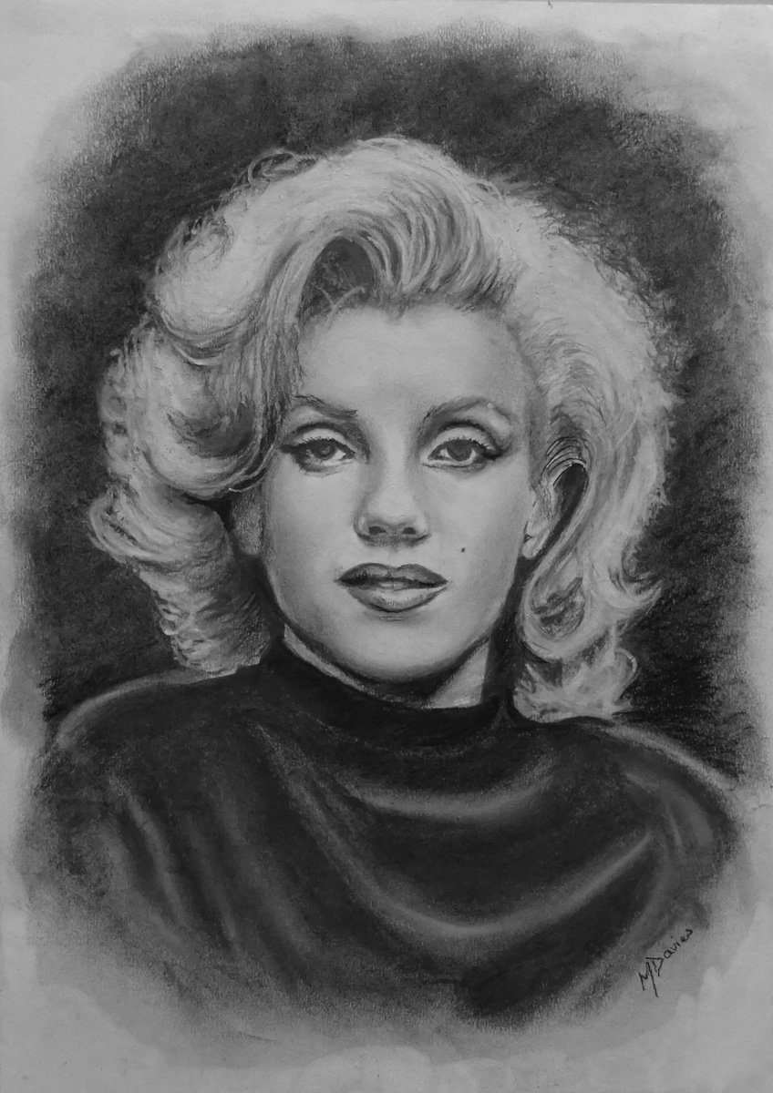 Photorealistic Portrait Charcoal Drawing By Mel Davies Original Art, 12 X 17", Marilyn, Original Artwork