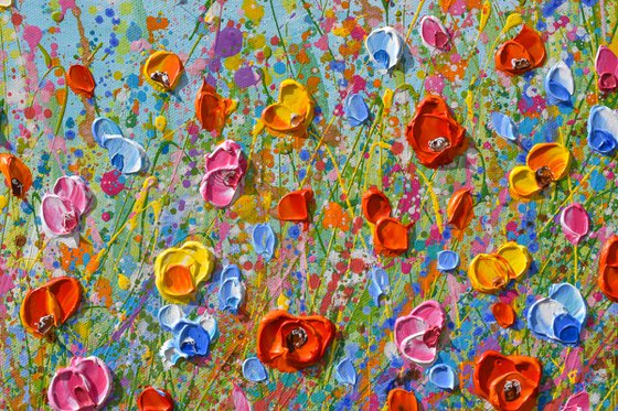 Wildflowers meadow painting, palette knife art