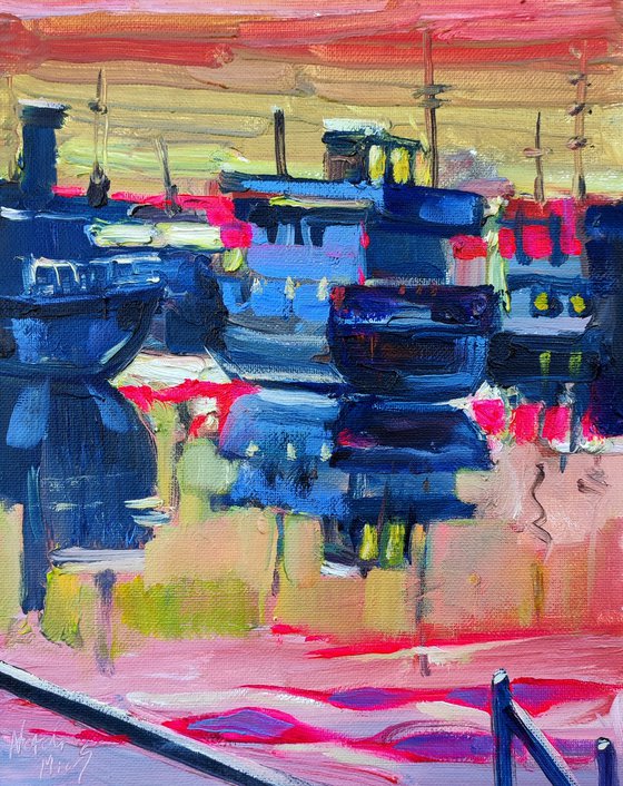Pink Sunset on the Lake — Original Painting