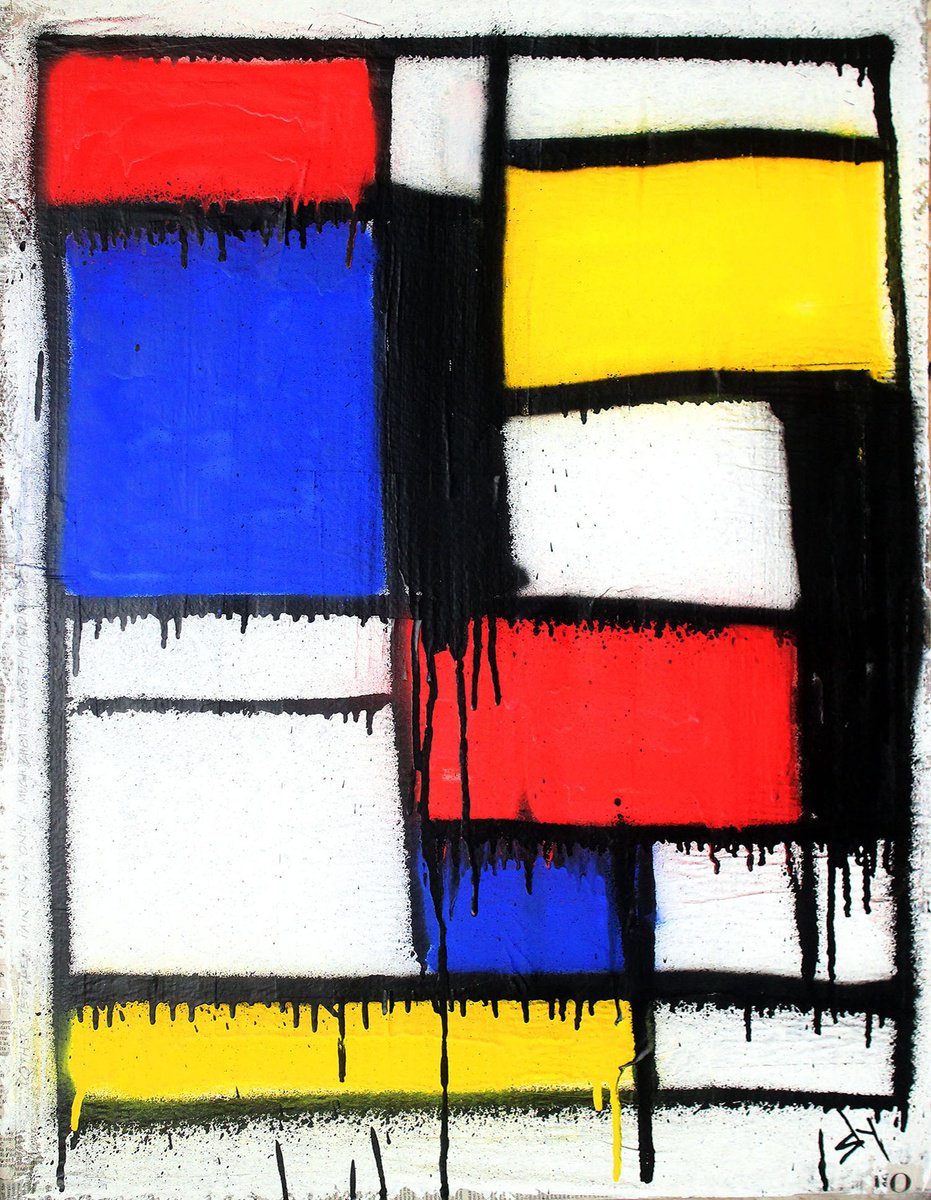 Urban And Pop Abstract Painting By Juan Sly, 23 X 30", Other No. 3 Mondrian (U), Original Artwork