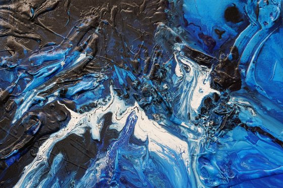 Midnight Blu 75cm x 100cm Blue White Textured Abstract Art