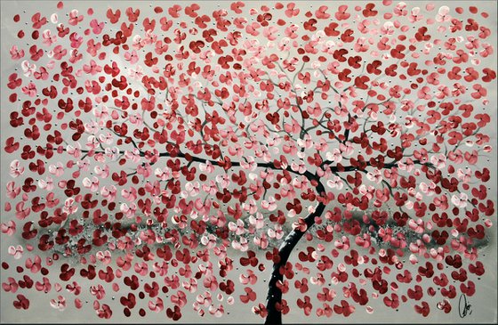 Romantic II acrylic abstract painting cherry blossoms nature painting framed canvas wall art