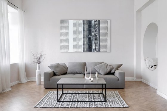 150x100cm White Black Gray Abstract. White luxury.