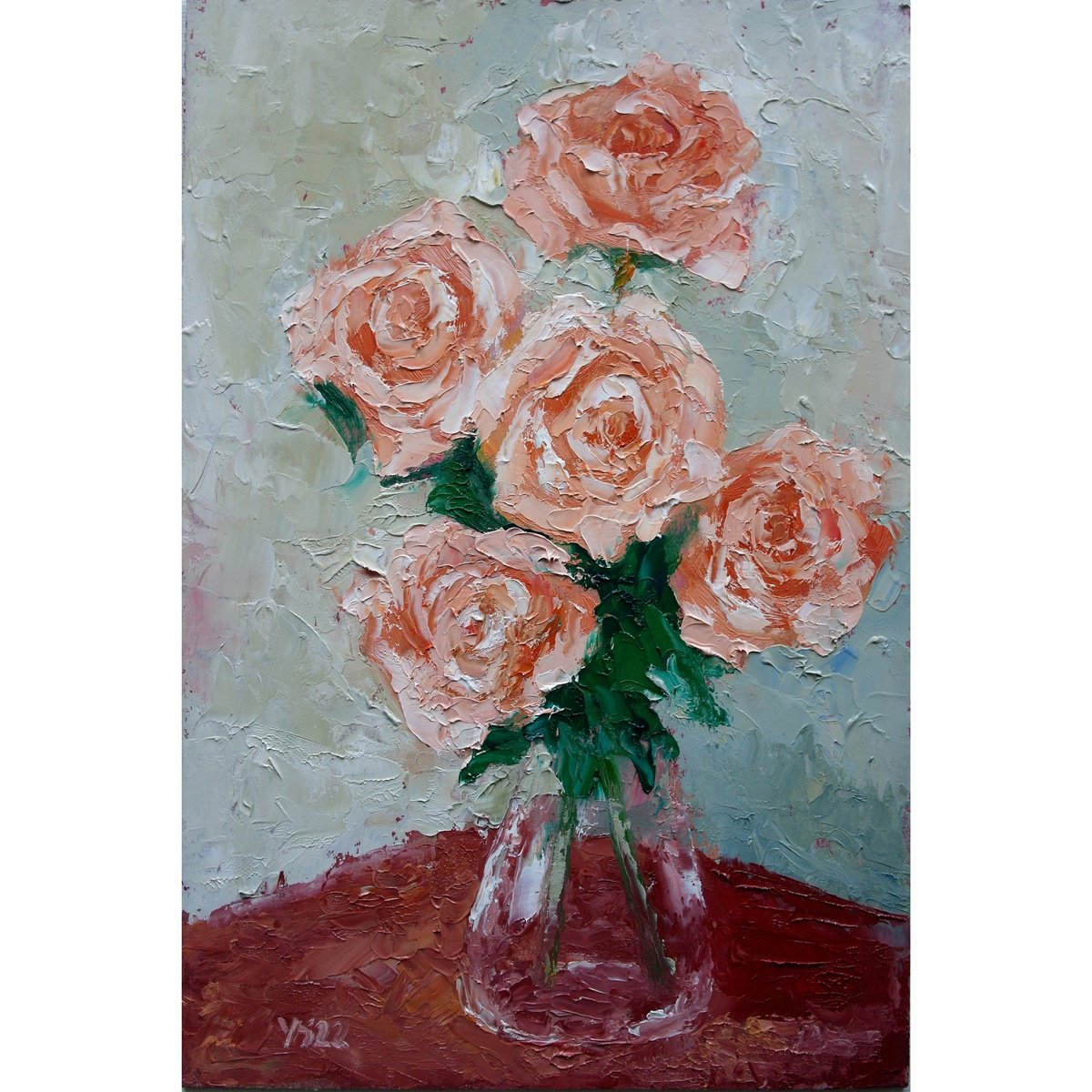 Cream Roses in Vase by Juri Semjonov