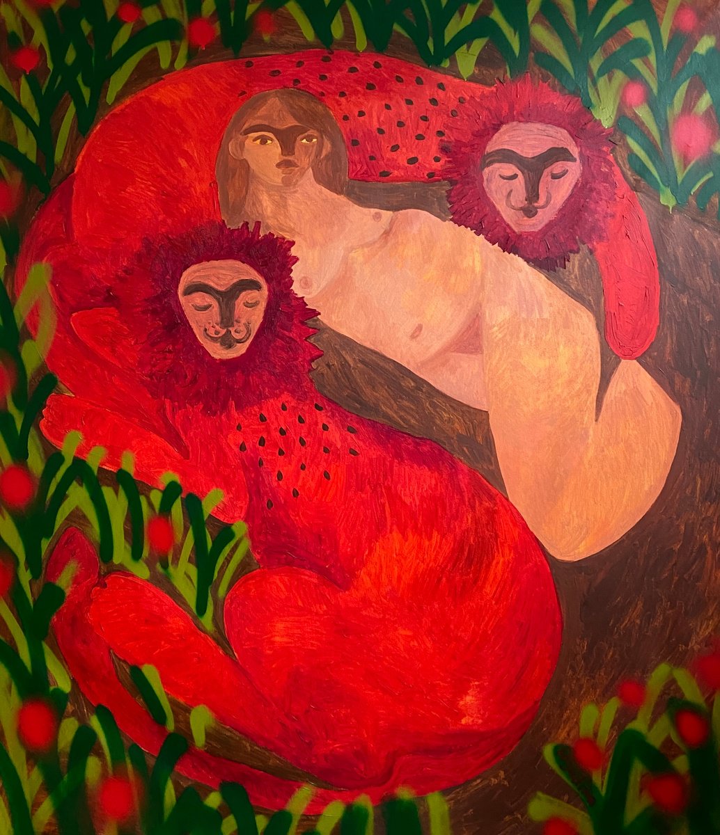 Impressionistic Portrait Acrylic Painting By Dasha Pogodina, 51 X 59, We Will Protect You,Dear, Original Artwork