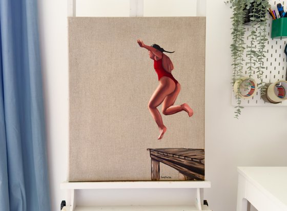 Leaping Woman in Red
