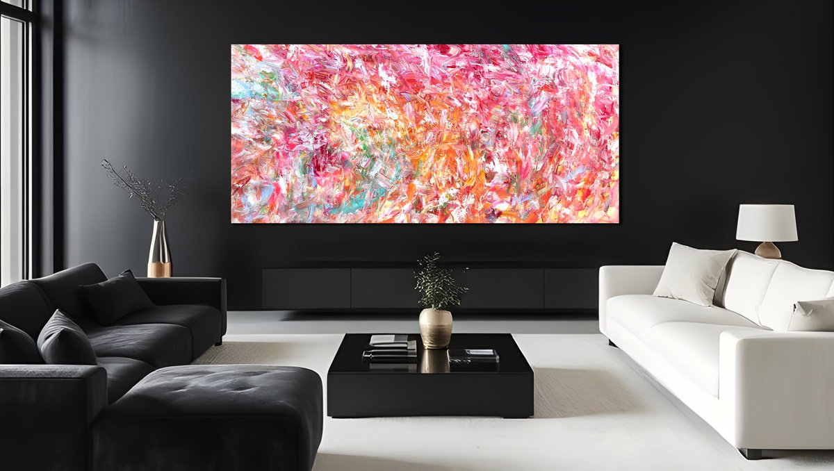 Organic Abstract Acrylic Painting By Estelle Asmodelle, 77 X 35, Colour Interlace, Original Artwork