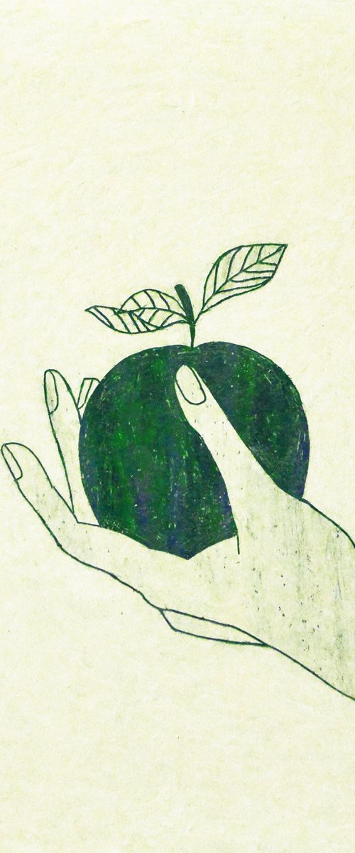 Hand with apple by Ann Zhuleva