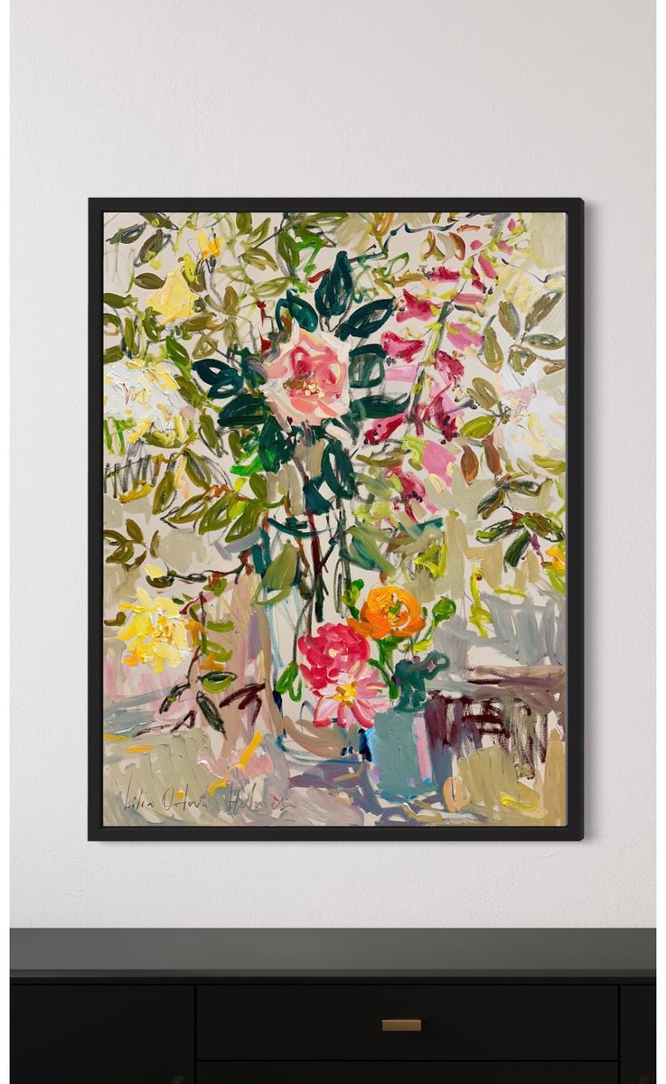 Expressive Still Life Oil Painting By Lilia Orlova-Holmes, 30 X 40", Flowers From My Garden. May 2024., Original Artwork