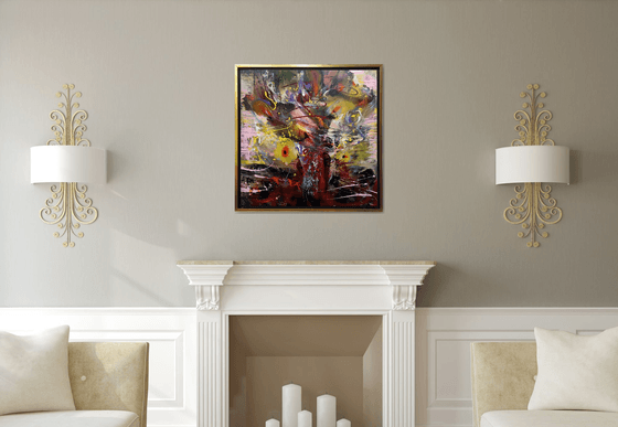 Framed autumn gestural action painting melancholia still life by O KLOSKA