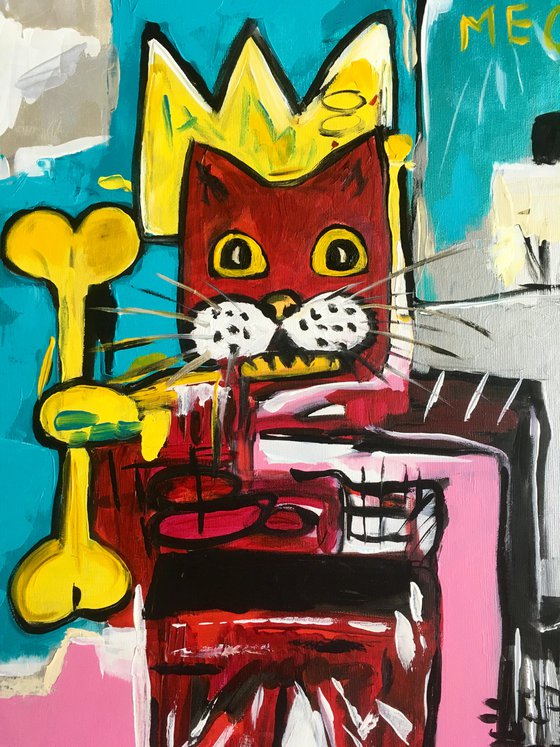 King Cat Troy  in a CROWN ( 71x 51cm, 28 x 20 inches,) version of famous painting by Jean-Michel Basquiat