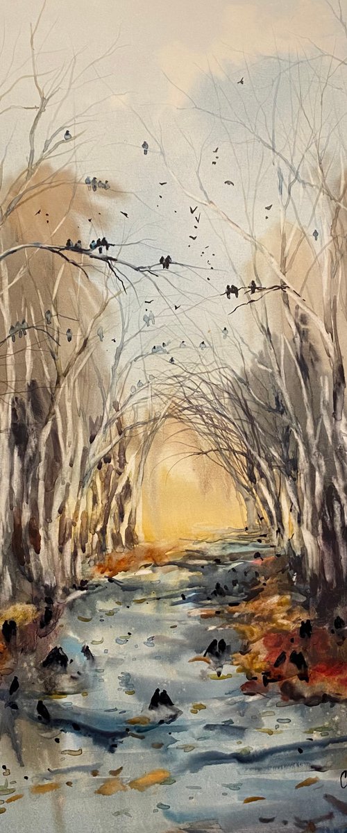 Watercolor “Naked trees” perfect gift by Iulia Carchelan