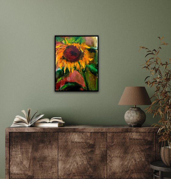 Vibrant Sunflower Painting on Paper Floral Art