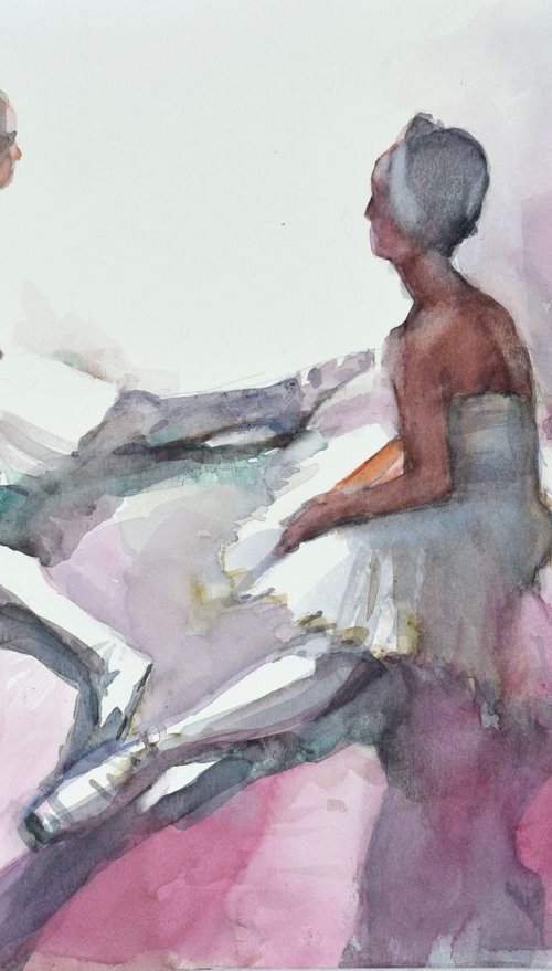 two ballerinas before performance by Goran Žigolić Watercolors