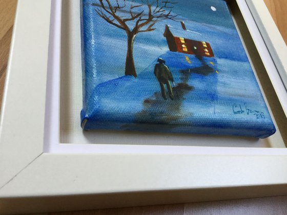 Walking home in winter framed painting