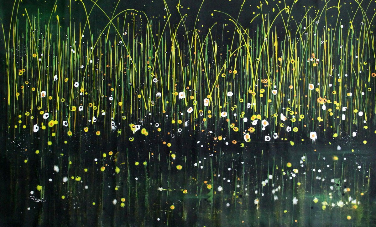 Organic Botanical Acrylic Painting By Cecilia Frigati, 52 X 32, Technicolor Green #11, Original Artwork