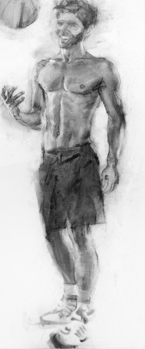 Charcoal drawing on paper "A guy with a ball" by Eugene Segal