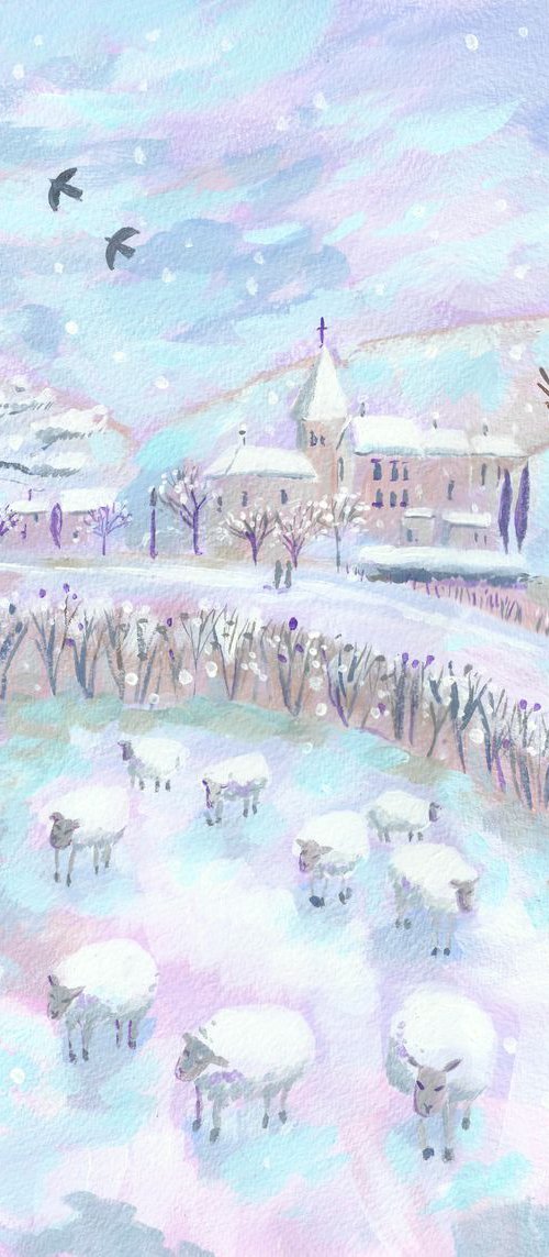 Winter Landscape with Sheep by Mary Stubberfield