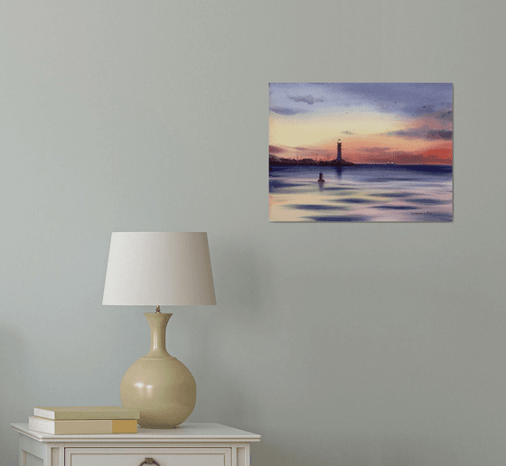 Sunset on the sea, Lighthouse, #4