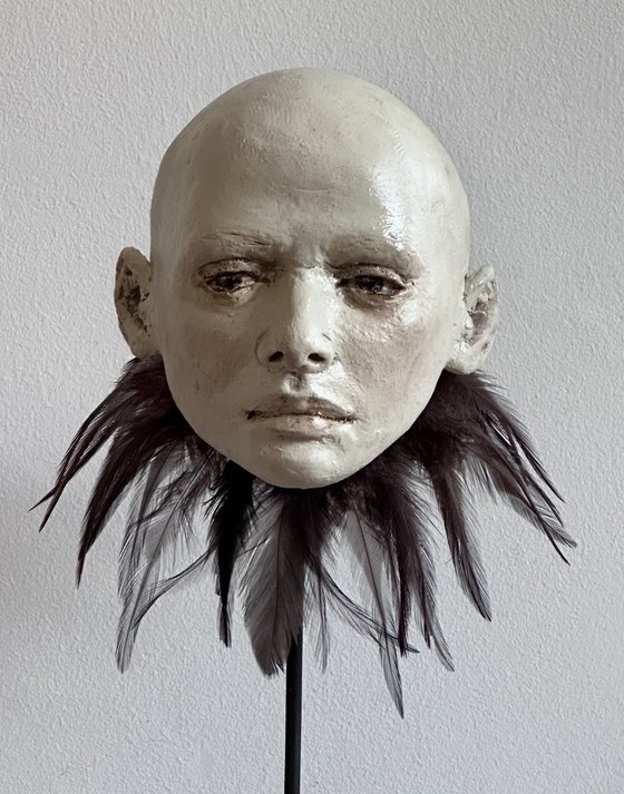 Ceramic Head with Feathers