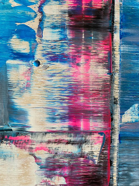 "To Trauma, With Love" - FREE USA SHIPPING - Original PMS Abstract Acrylic Painting On Reclaimed Wood - 48" x 20"