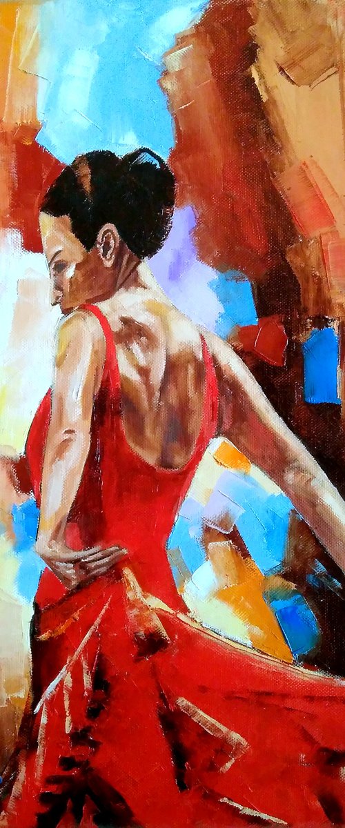 Flamenco dancer 3, Flamenco Painting Dancer Original Art Female Figure Artwork 40x50 cm ready to hang by Yulia Berseneva