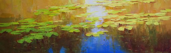 Water lilies  Autumn Palette Original oil Painting Large size Handmade artwork One of a Kind
