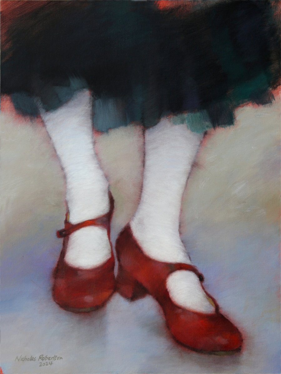 Portrait Acrylic Painting By Nicholas Robertson, 12 X 16", Passacaille Red Shoes, Original Artwork