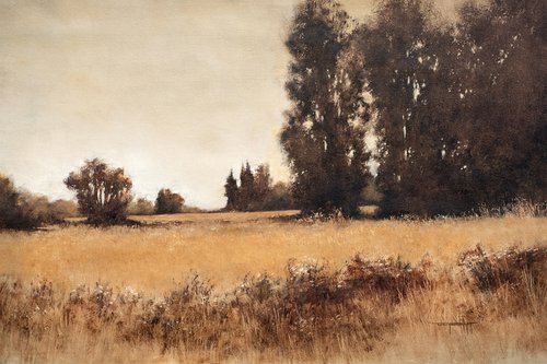 Summer Afternoon 220812, Tonal landscape and trees impressionist oil painting by Don Bishop