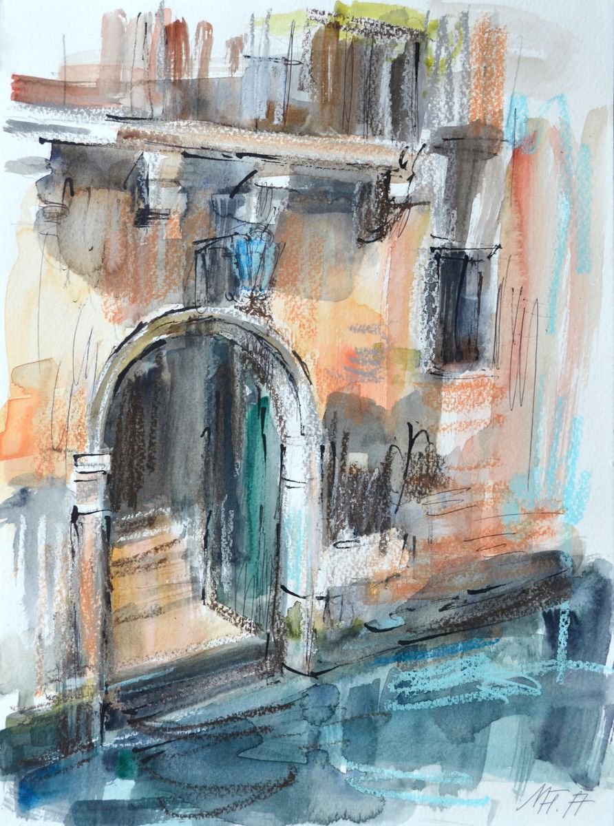 Impressionistic Landscape Watercolour By Nelina Trubach-Moshnikova, 9 X 13", Sketches Of Venice 2, Original Artwork