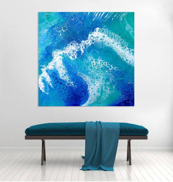 90x90cm. "Wave." / Abstract Painting 2210 XL art, large acrylic painting, contemporary art, home decor office art,