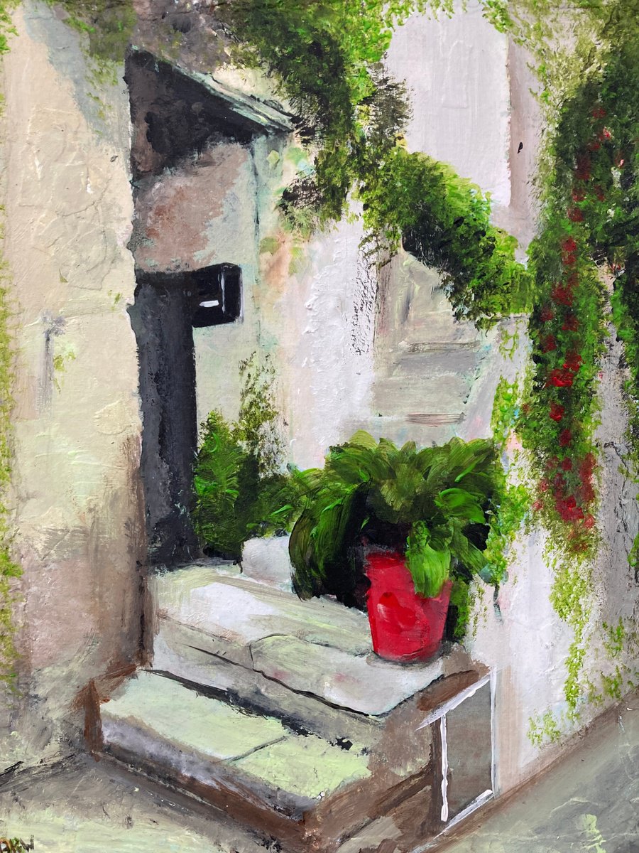 Photorealistic Cityscapes Acrylic Painting By Andrew Reid Wildman, 10 X 12, Steps To A Summer House, Italy, Original Artwork