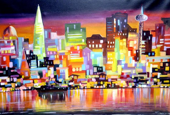 City at Night-Acrylic on Canvas painting