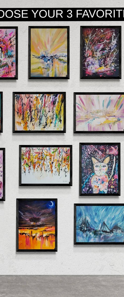 Set of 3 Hand-Painted Wood Panels by ÂME SAUVAGE