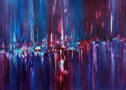Dark Crimson Violet Soundwaves by Richard Vloemans